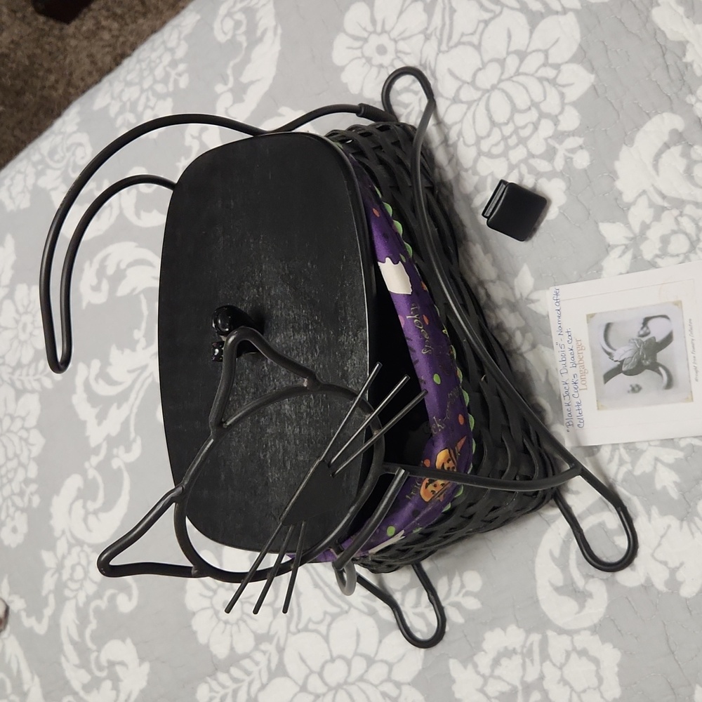 Longaberger Wrought Iron Black Cat Halloween Basket used and 2008 Halloween knob